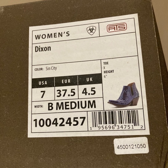 Ariat Dixon blue Embroidered Ankle Booties Coraline Cowboy Boots 7B Sin City - Picture 6 of 6